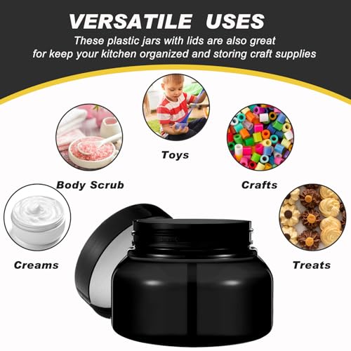 24 Pack Plastic Cosmetic Jars with Lids Label, 8 oz, Black - color: Black, size: 8 oz