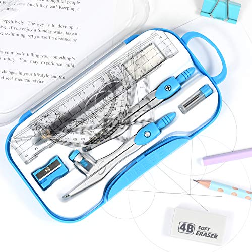 Vobou 10 pcs Math Geometry Set Student Supplies,Compass Kit Set (Blue) - color: Blue-01