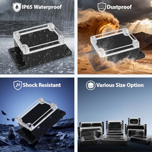 Junction Box with Clear Cover IP65 Waterproof ABS Plastic Universal Project Box with Fixed Ear, Black 4.5"x 3.5"x 2.1"(115x90x55mm)(Pack of 2) - color: 2 packs, size: 4.5"x 3.5"x 2.1"