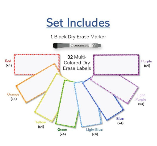 Magnetic Dry Erase Labels - 32 Pcs Large - 5.5 x 2.5 inches + Dry Erase Marker - Multipurpose Sticky Labels for Whiteboards, Refrigerator, Office and Classroom - size: Large 5.5" x 2.5"