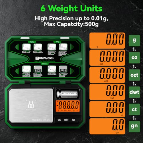 UNIWEIGH Digital Gram Scale 500g x 0.01g Accuracy Small Scale Grams - color: Green