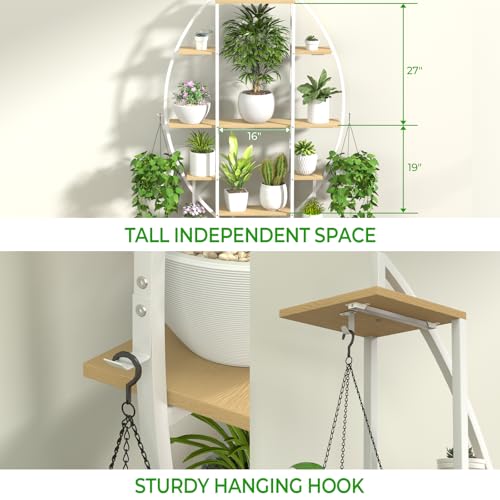 Plant Stand Indoor with 6 Grow Light, 65" Tall 7 Tier White Half Moon Shelf - color: Light Brown Board White Metal 7 Tier 2 Pack