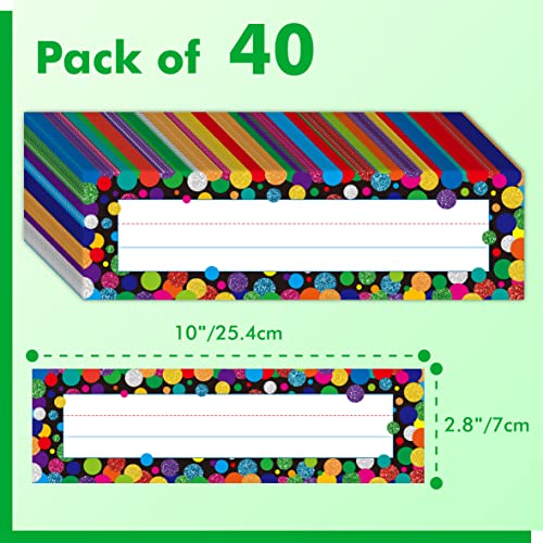 40PCS Traditional Manuscript Name Plates, Confetti Desk Name Tags with Double Sided PET Film Student Name Labels Erasable & Reusable Desk Nameplates for School Classroom Organization (10” x 2.8”) - size: 10" x 2.8", style: Confetti C