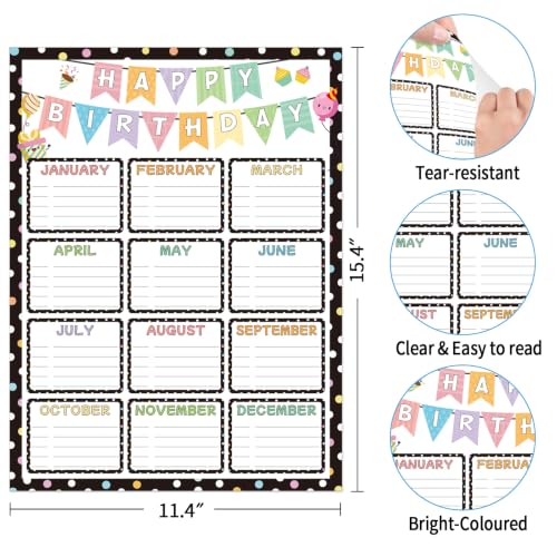 Classroom Birthday Chart, Reusable Birthday Poster Calendar for Classroom, Interactive Birthday Bulletin Board Decor for Teachers, Home & School Supplies - color: Birthday