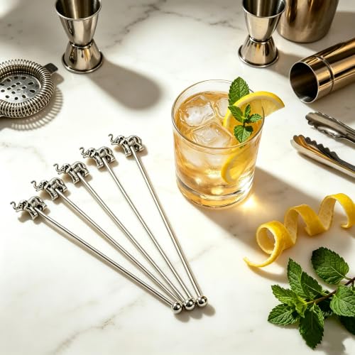 Homestia 6Pcs 7.5'' Metal Cocktail Stirrers, Swizzle Sticks, Elephant Decor - color: 6Pcs Elephant