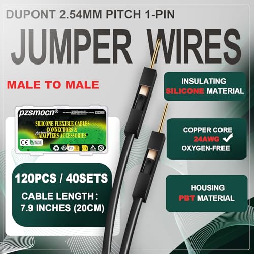 40 Sets / 120 Pcs for Dupont 2.54mm 1-Pin Male-Male Connector Kit - size: 1-Pin Male to Male, style: Black with Cable