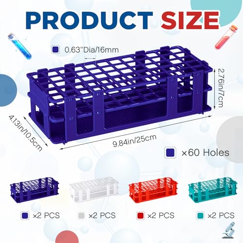 CroBlissful 8 Pcs Plastic Test Tube Rack Bulk Lab Holder Rack for 16mm/20mm Tube Detachable Pcr Tubes Racks Vial Holders (60 Hole, Red, Blue, White, Green) - color: Red, Blue, White, Green, size: 60 Hole
