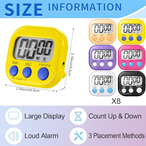 Macarrie 48 Pcs Digital Kitchen Timer Bulk Small Magnetic Backing Stand Timer Clock Loud Alarm LCD Display Electronic Minute Second Count Countdown Alarm for Teacher Classroom Cooking Baking (Fashion)