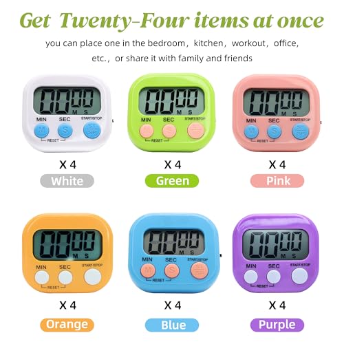 24 Pack Multi-Function Electronic Timer - Kitchen Timer,Magnetic Digital Timers,Big LCD Display, ON/Off Switch,Extensively Use in Cooking,Gym, Meeting, Classroom,Kitchen,Study,Work,Outdoor Activities - size: 24
