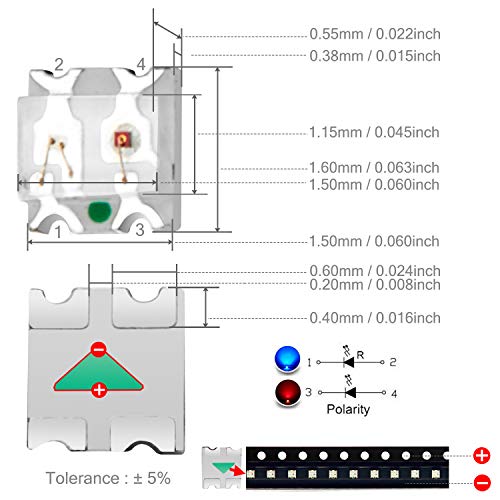 CHANZON 100 pcs SMD 0603 (1.6mm x 1.6mm) Red & Blue LED Diode Lights 20mA - color: K) Red & Blue (100pcs)