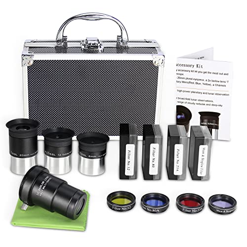 Celticbird Astronomical Telescope Accessory Kit - with 3pcs Plossl Eyepieces Set, 4pcs Filter Set, a 2X Barlow Lens - size: 8Piece