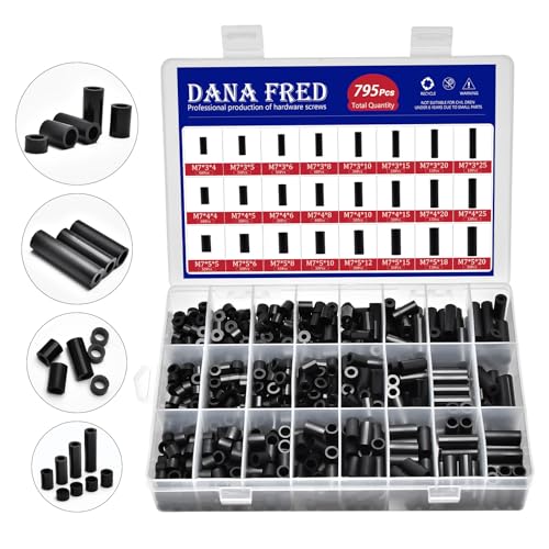 795Pcs Nylon Round Spacer Non-Thread Plastic Standoff Assortment Kit Black Nylon Spacer Washers for Protect Accessories On Circuit Boards Od 7mm Id 3/4/5mm Length 4/5/ 6/8/ 10/15/18/20/ 25mm