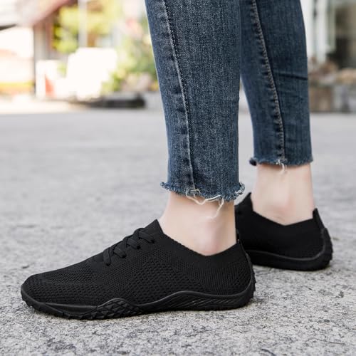 Barefoot Shoes Women Tennis Gym Zero Drop Trail Minimalist Sneakers - color: All Black, size: 8