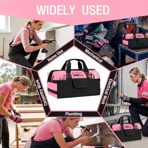 HISEA 3 Pack Heavy Duty Tool Bag, 13-Inch Waterproof Tools Organizer Tote - color: Pink, size: 13 Inch