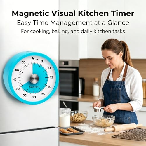 Searon Magnetic Kitchen Timer, 60-Minute Visual Dial (Blue) - color: Blue