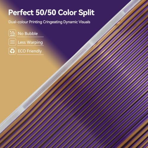 Kingroon Silk PLA Filament, Dual Color PLA Filament, Multicolor 3D Printer Filament, Dimensional Accuracy 1.75mm (+/-0.02mm) 1kg Spool(2.2lbs), Gold Purple - color: 1kg-gold Purple, size: 1KG
