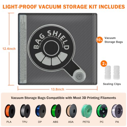 10pcs 3D Printer Filament Vacuum Storage Bags - Light-Proof & Moisture Resistant Filament Vacuum Sealed Bags, 12.4" X 13.8" Reusable Vacuum Bags for Filament (Without Pump) - size: 10 Bags