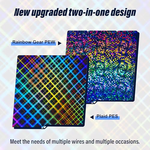 IdeaFormer-3D Smooth PEW PES Build Plate 264x276mm, Rainbow Gear+Plaid Kobra S1 X Spring Steel Plate PEW PES Print Bed for Anycubic Kobra S1/Kobra X 3D Printer Platform - color: PEW PES (Rainbow Gear+Plaid)