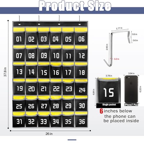 Loghot 36 Numbered Pockets Classroom Pocket Chart for Cell Phone Holder - size: 36 Pockets Black
