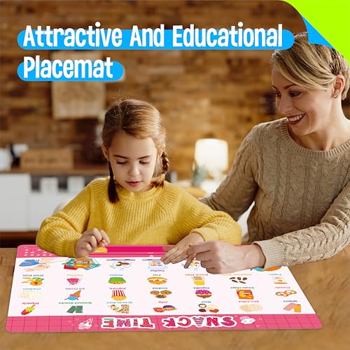 6 Pack Placemats for Kids, Non-Slip Washable Table Mats, Reusable Food Themed Dining Mats - Fruits, Vegetables, Snacks, Candies, Everyday Meal, Educational Placemats for Home, Classroom, Nursery - style: Food
