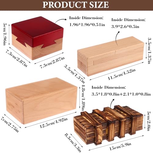 4 Pack Wooden Secret Puzzle Box with Hidden Compartment - 3D Brain Teaser Magic Drawers - Gift Card Puzzle Box for Adults and Kids - color: Type 4