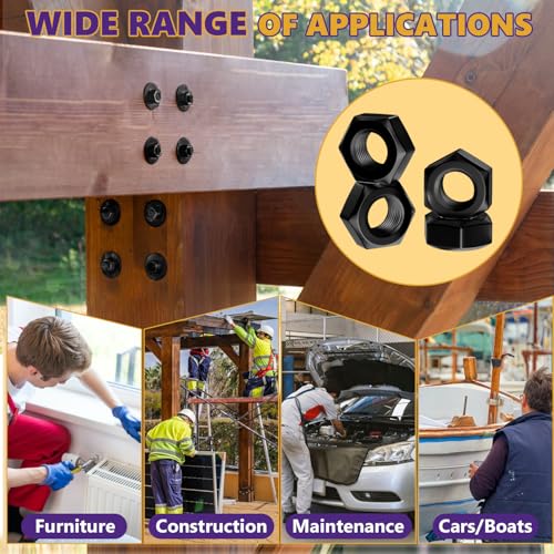 160Pcs SAE Hex Nut Assortment Kit - #4-40, #6-32, #8-32, #10-24, #10-32, #12-24, 1/4“-20, 5/16”-18,3/8“-16,1/2”-13-304 Stainless Steel Black Oxide Hardware Nuts Sets for Electronics, Mechanics & DIY - size: 160Pcs SAE Mixed Sizes Black