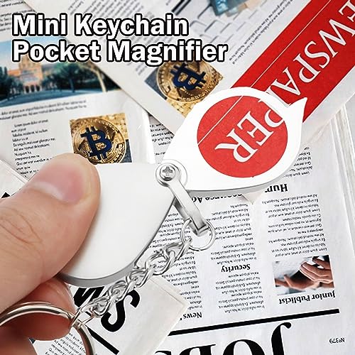 Rongon 10X Pocket Magnifying Glass Small Folding Keychain Magnifier - color: Silver-2pcs
