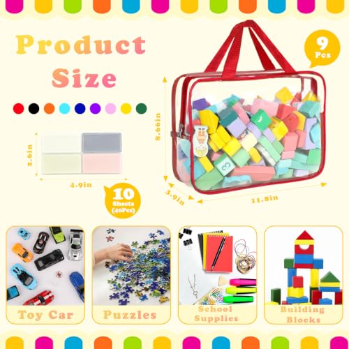 9 Packs Toy Storage Bags with Labels, 11.8x8.7x3.9In Large PVC Reusable Clear Board Game Storage with Zipper, Travel Waterproof Organizer Bags for Building Blocks, Puzzle, Books, Stationery - color: Color-9pcs