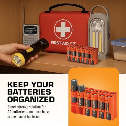 Storacell AA-12 Battery Storage Caddy and Dispenser, Orange - color: Orange