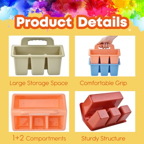 ALINK Classroom Caddy Storage Basket with Handle, 6 Pack Plastic Arts Office Crafts Caddy 4 Compartments for Kids, Pencil, Crayon, Marker, School Supplies - Macaroon - color: Macaroon