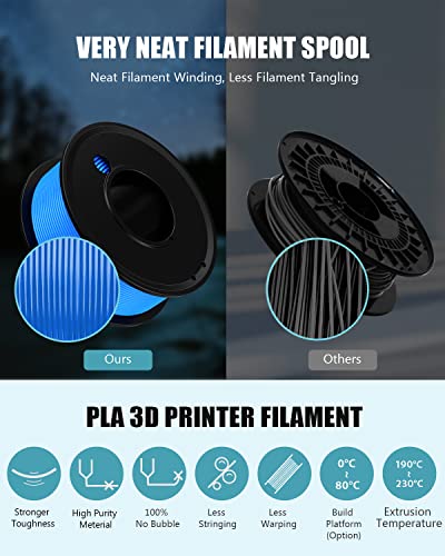 3D Printer Filament PLA 1.75mm 5 Colors Bundle Print Filament - color: Black+white+blue+purple+red