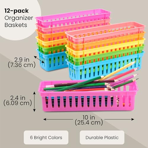 Juvale Plastic Pencil Holder for Classroom - 12-Pack, Multicolor, Slim Rectangular for Classroom Organization & Teacher Supplies - size: 12 Trays
