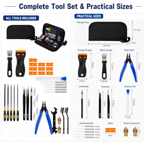 41Pcs 3D Printer Tool Kit with Nozzle Cleaning Needles, Precision Craft Knife, Deburring Tool, ESD Tweezers, Needle Files, Flush Cutter, Wire Brush & Zipper Case, Complete Print Finishing Set