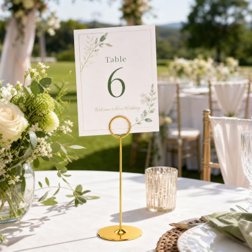 Urban Deco 16 Pieces Table Card Holder 8 inches Table Number Holders Place Steel Card Holders for Photos, Food Signs, Memo Notes, Weddings, Restaurants, Birthdays (Gold) - color: Gold
