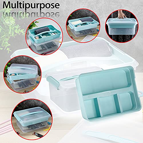 BTSKY Stack & Carry Box, Clear Plastic Storage Container Stackable Home Utility Box with Removable Tray Multi-Purpose Storage Bin for Organizing Stationery, Sewing, Art Craft Supplies(Blue) - color: Blue