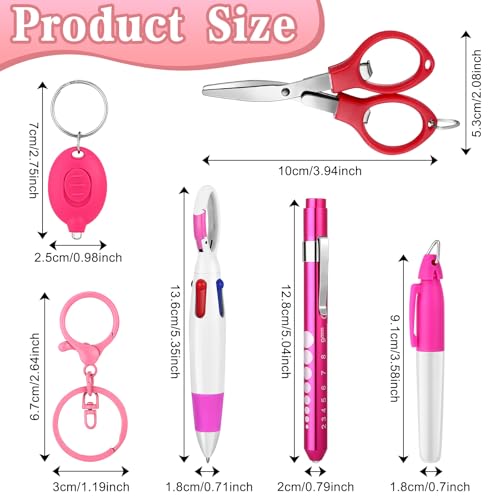 12 pcs Nurse Pen Set Two Colors Pink Purple Include Permanent Marker Pen Pen Lights for Nurses Retractable Ballpoint Pen Nursing Keychain Clip Foldable Scissors LED Flashlight Keychain for Nurses - color: Purple & Pink