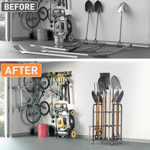 TORACK Garden Tool Organizer Stand with Wheels, Rakes Shovels Tools Stand - style: Tool Stand