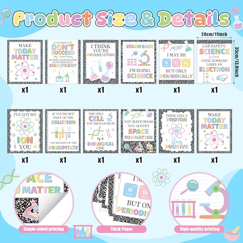 HoniedPepperino Funny Motivational Posters - 12pcs Inspirational Bulletin Board Decor for Elementary, Middle & High School, Teacher Supplies for Back to School Classroom Decor(Science)