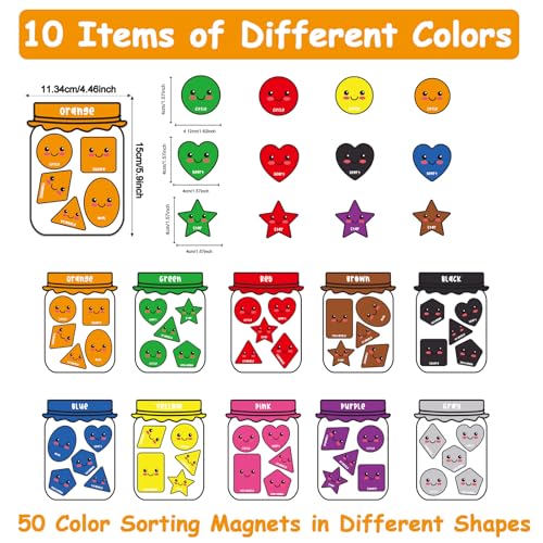 QOUBAI 10 Packs Shape Color Recognition Fridge Magnetic Sorting Set