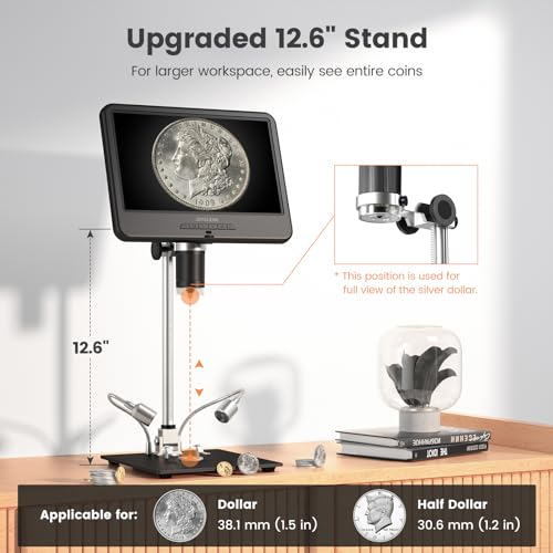JL210 10.1'' Digital Microscope Full View Silver Coin Magnifier for Adults - size: JL210-12.6" Metal Stand