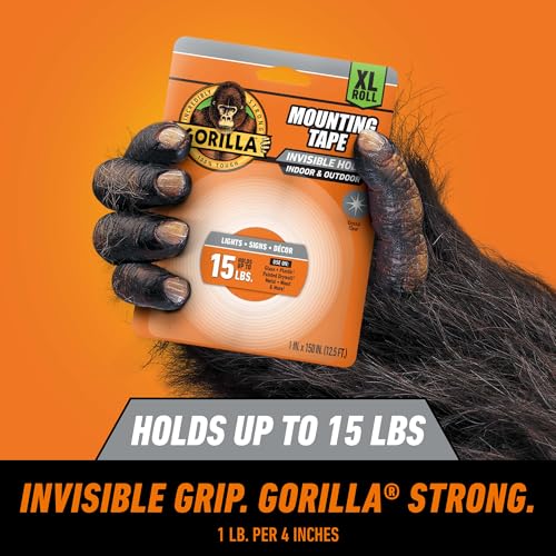 GORILLA Invisible Hold Mounting Tape, Clear Double-Sided Tape, 1" x 150" - size: 1 - Pack