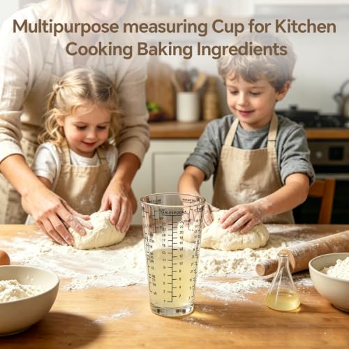 12OZ Heavyweight Glass Measuring Cup Graduated Pint Glass Cup With 5 Scales Liquid and Dry Measuring Cup for Baking - color: Red