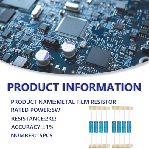 15 Pcs 5W 1% Tolerance 2K Ohm Metal Film Resistor Resistance for DIY Project and Experiments - size: 5W 2KΩ