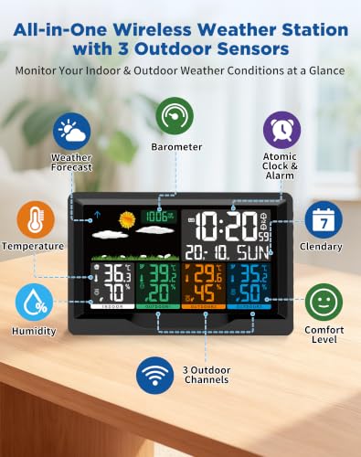 Wireless Weather Station with 3 Outdoor Sensors, 7.5" VA Full-Color Display