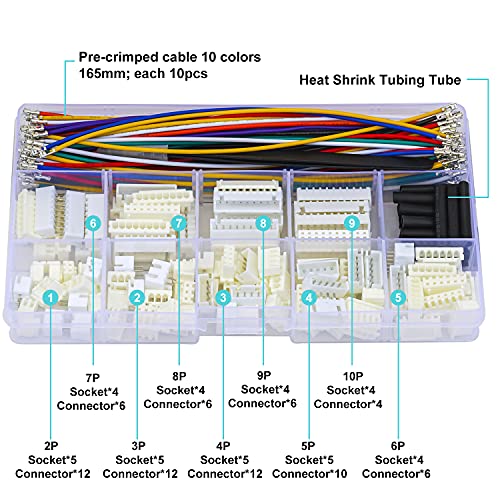JST 2.54mm Connector with 22AWG Pre-Crimped Wire Kit, JST XH 2.54 2.54MM 2Pin 3Pin 4Pin 5Pin 6Pin 7Pin 8Pin 9Pin 10Pin Housing with 22AWG Wires for PCB Board & Electronics (JTS-2.5-XH) - size: 2.5MM-XH