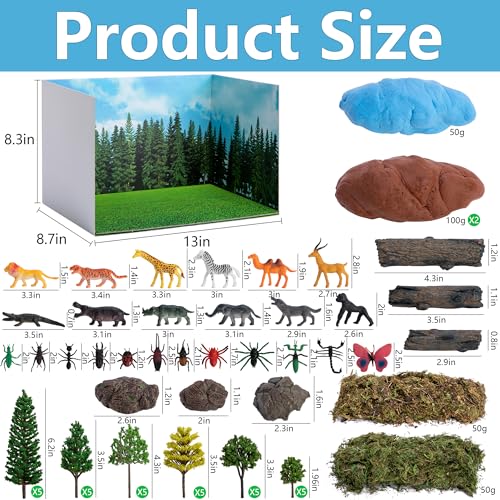codree 65 Pcs Jungle Diorama Kit Habitat Project Box Set, Cardboard Diorama Box Animals Model Scenery Kit, Animal Figurines Rainforest Diorama Supplies for DIY Crafts Birthday Gifts Party Favor - color: Jungle Style-65pcs