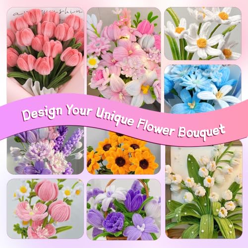 Lemosyu 850PCS Pipe Cleaner Flower Kit,24 Unique Flower Designs - color: Multicolor 850