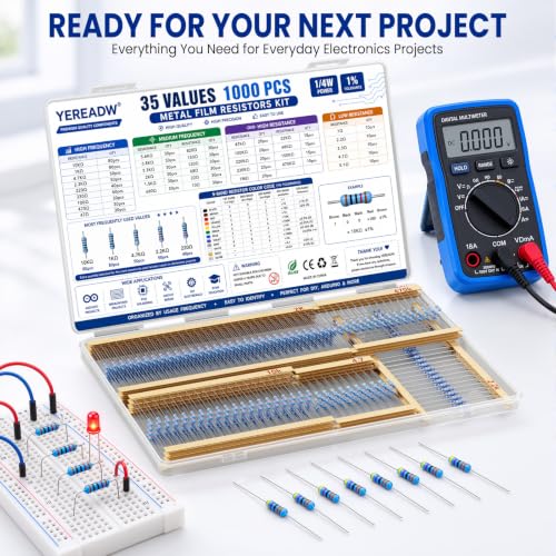 1000PCS Resistor Kit, 1/4W ±1% Metal Film, 35 Values, 1Ω-1MΩ Resistors