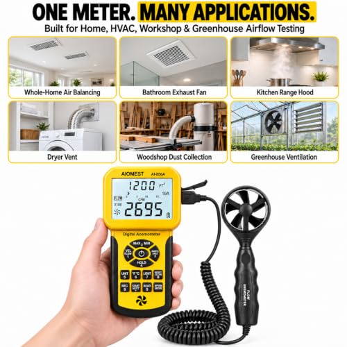 HVAC Air Flow CFM Meter, AIOMEST Pro Anemometer Split Wind Sensor AI-856A - color: Canary