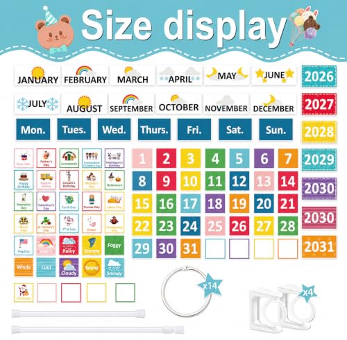 96 Cards Classroom Bulletin Board Decorations Set for Teachers,Flip Calendar with Holder for Classroom,Adjustable Calendar,Preschool Elementary Home Decor Supplies(Rainbow) - style: Rainbow